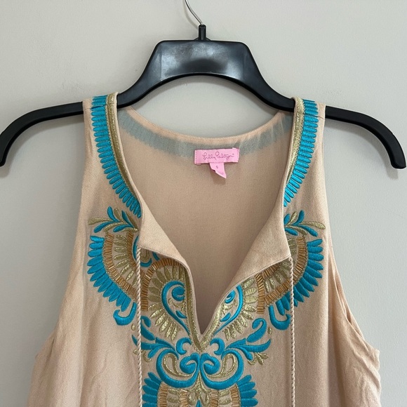 Lilly Pulitzer Aubra Embroidered Sleeveless Shift Dress, Tan Sand Dune, size S - Picture 4 of 9